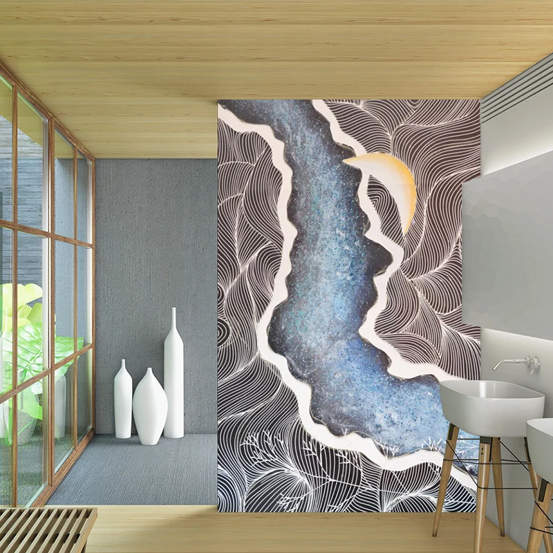 Murales artísticos de pintura de flujo para sala de estar, revestimiento de paredes personalizado en marrón Marron Clearhalo