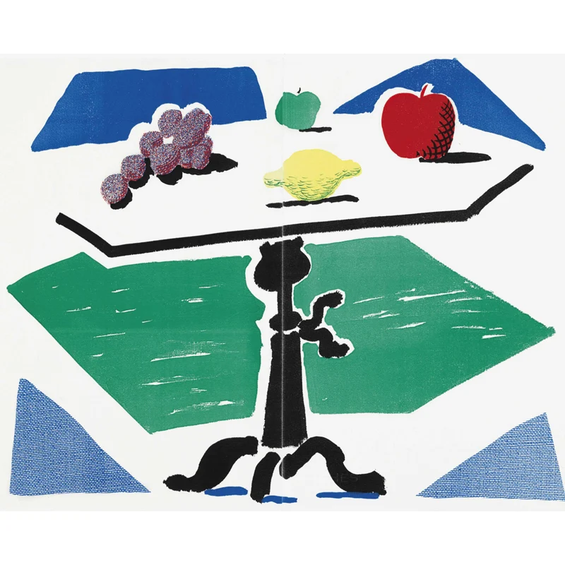 Murales de bodegones con frutas de mesa Revestimiento de pared liso Art Déco en rojo, amarillo, azul y verde Rojo Clearhalo