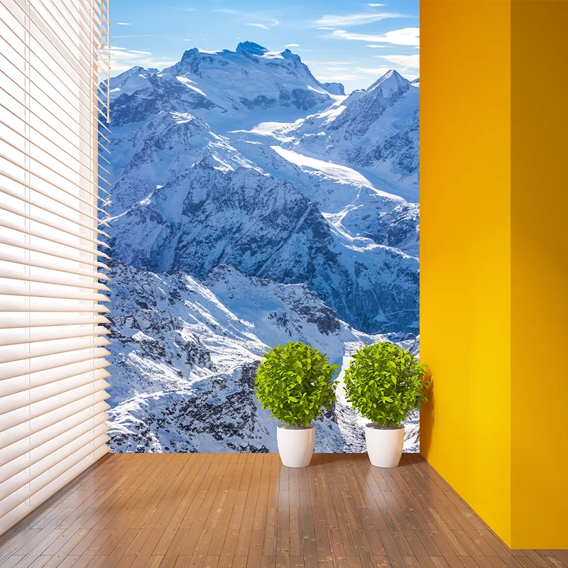 Murales de camino de montañ tortuosos enteros, decoración de pared de salón modernista prueba de manchas Azul Clearhalo