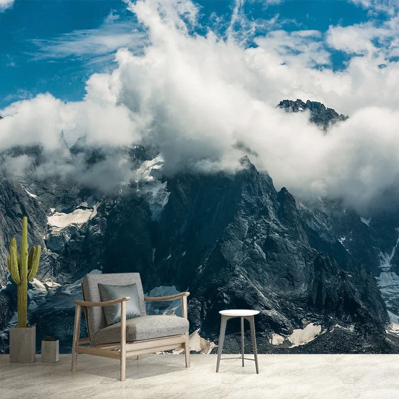 Murales Cool Cloudy Rocky Mountain para sala de estar, gris-blanco, tamaño personalizado disponible Gris Clearhalo