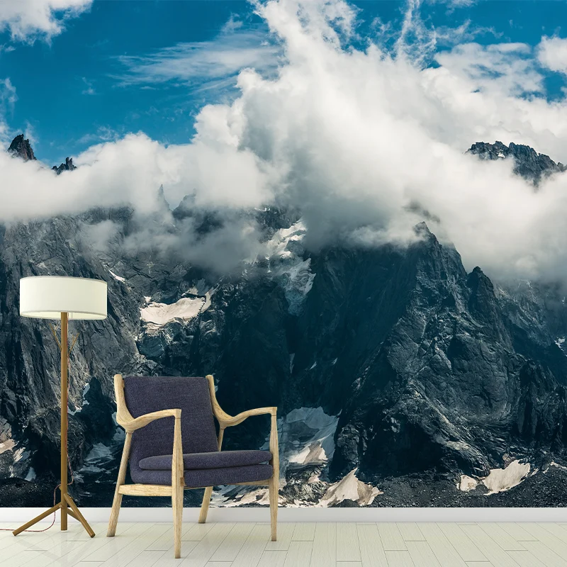 Murales Cool Cloudy Rocky Mountain para sala de estar, gris-blanco, tamaño personalizado disponible Gris Clearhalo