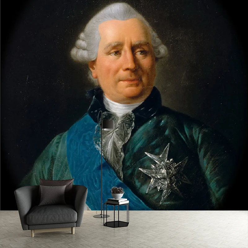 Murales impermeables no tejidos decoración de pared con retrato clásico del diplomático John Adams en Francia Azul Clearhalo