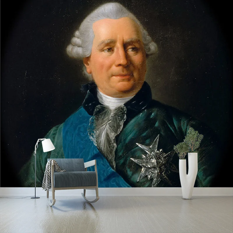Murales impermeables no tejidos decoración de pared con retrato clásico del diplomático John Adams en Francia Azul Clearhalo