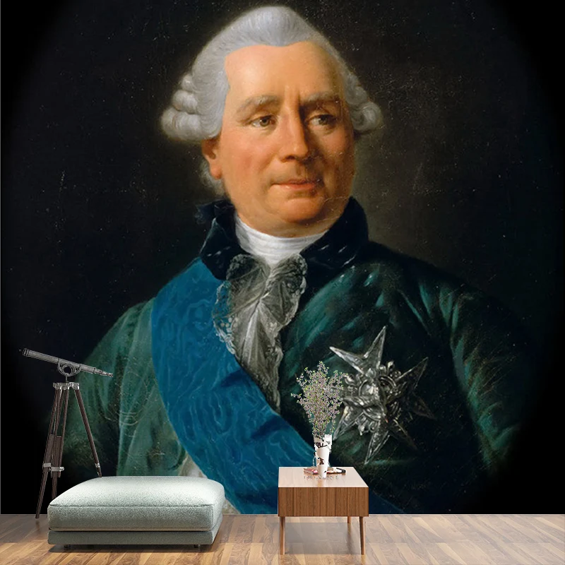 Murales impermeables no tejidos decoración de pared con retrato clásico del diplomático John Adams en Francia Azul Clearhalo