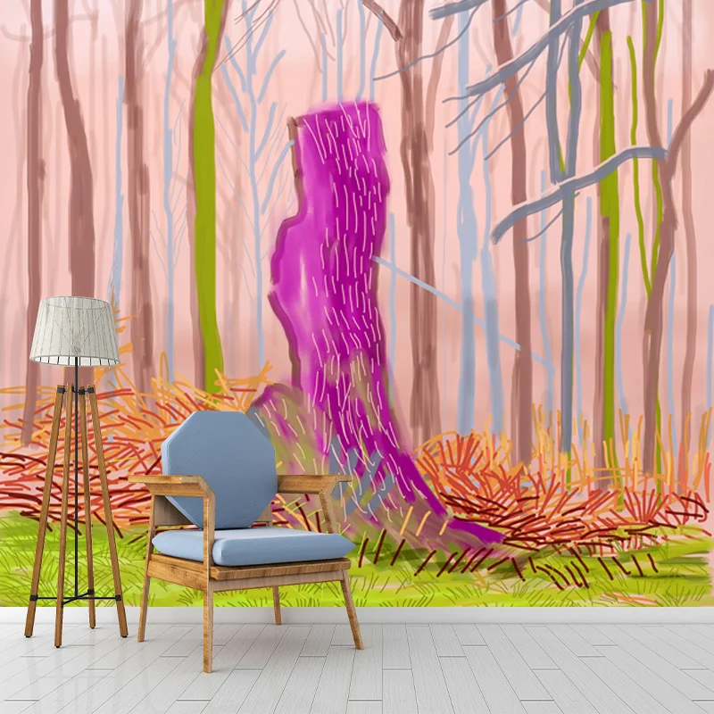 Murales de Papel de Pared Árboles Desnudos Revestimiento de Paredes de Salón Lavable Pop Art, Hecho Medida Rosa Clearhalo