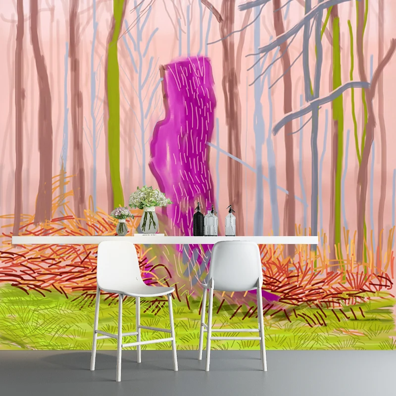 Murales de Papel de Pared Árboles Desnudos Revestimiento de Paredes de Salón Lavable Pop Art, Hecho Medida Rosa Clearhalo