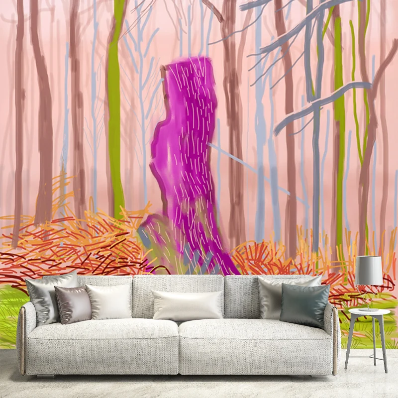 Murales de Papel de Pared Árboles Desnudos Revestimiento de Paredes de Salón Lavable Pop Art, Hecho Medida Rosa Clearhalo