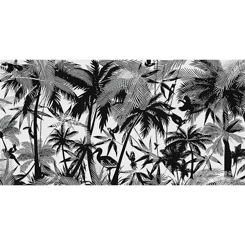 Murales de papel de pared tropicales enteros, palmeras costeras negras y pintura de flamencos, arte de pared, hecho medida...