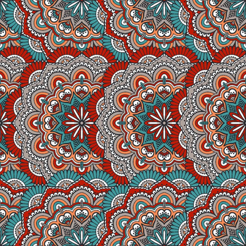 Murales de papel pintado bohemio con ilustración personalizada con estampado festoneado en rojo y azul Rojo Clearhalo