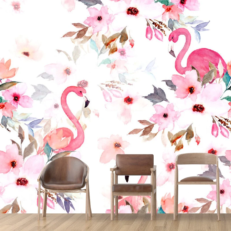 Murales de pared con estampado de flores de flamenco, decoración de pared de tela no tejida Tropical en rosa para el hogar...