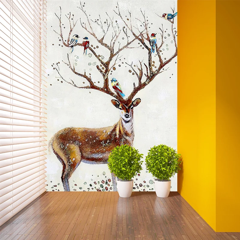 Murales de pared modernos de ciervos Sika para decoración, arte de pared disponible en tamaño personalizado en marrón Marr...