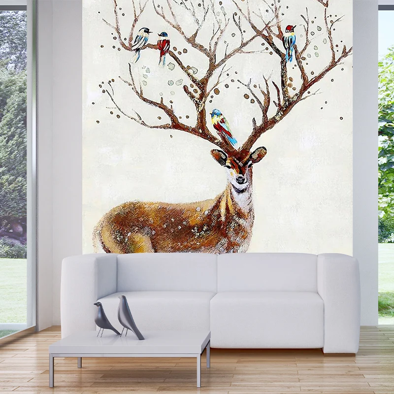 Murales de pared modernos de ciervos Sika para decoración, arte de pared disponible en tamaño personalizado en marrón Marr...