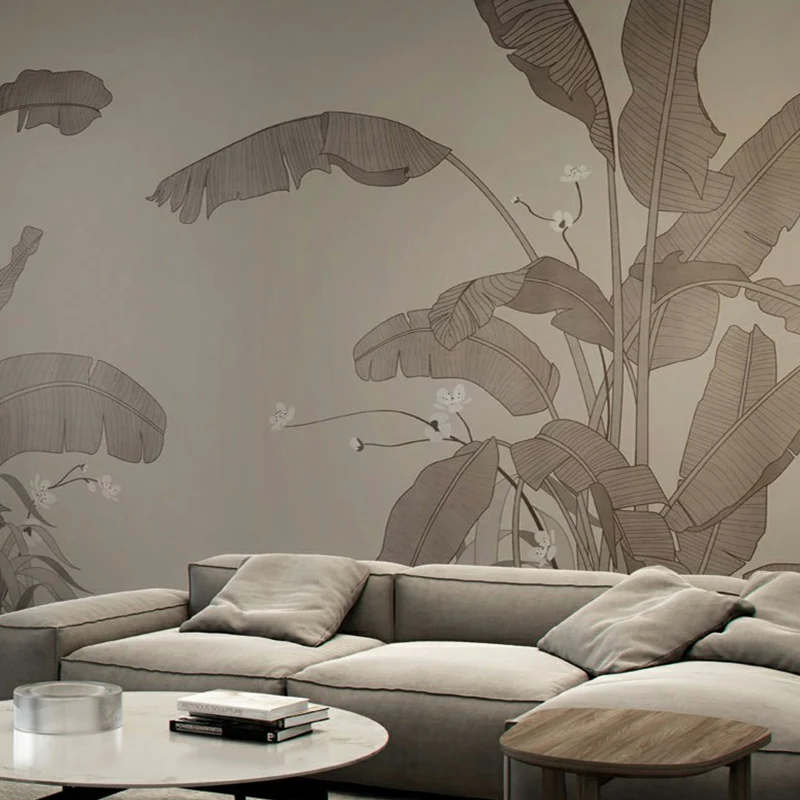 Murales de árbol de plátano de planta Tropica, decoración de pared gris resistente la humedad para sala de estar Gris Clea...