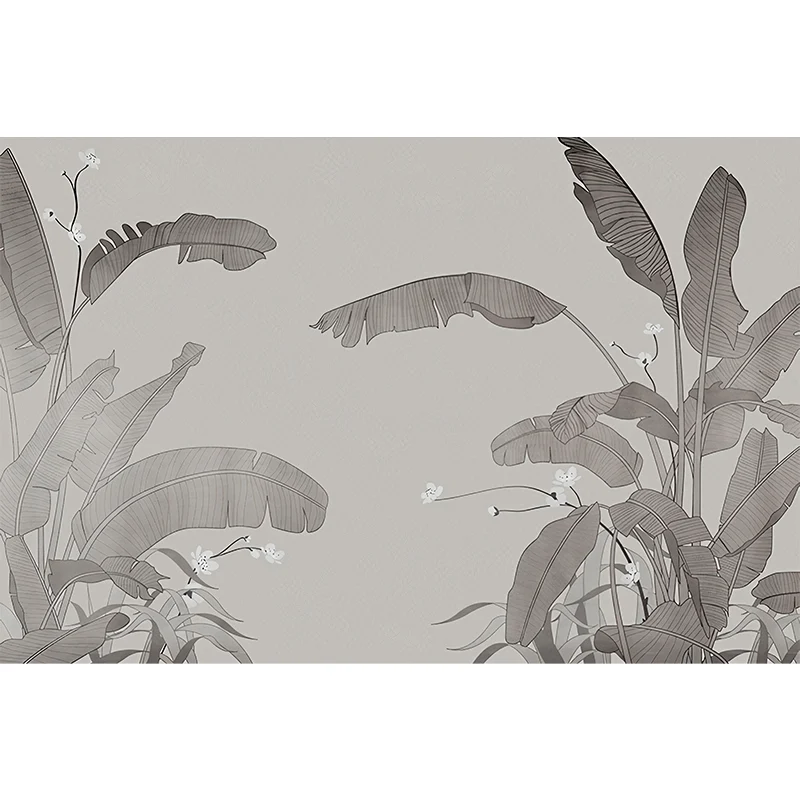 Murales de árbol de plátano de planta Tropica, decoración de pared gris resistente la humedad para sala de estar Gris Clea...