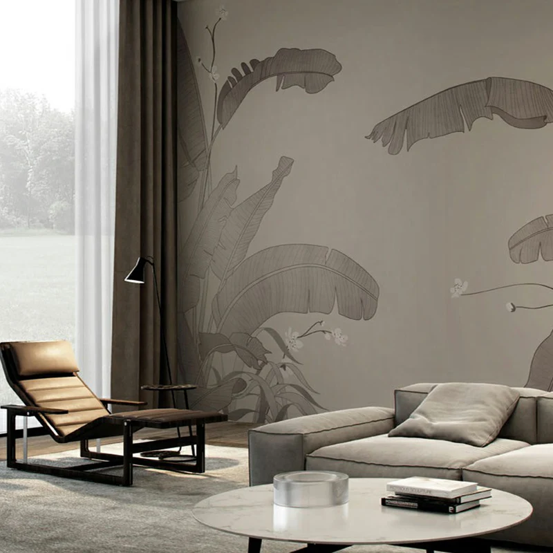 Murales de árbol de plátano de planta Tropica, decoración de pared gris resistente la humedad para sala de estar Gris Clea...