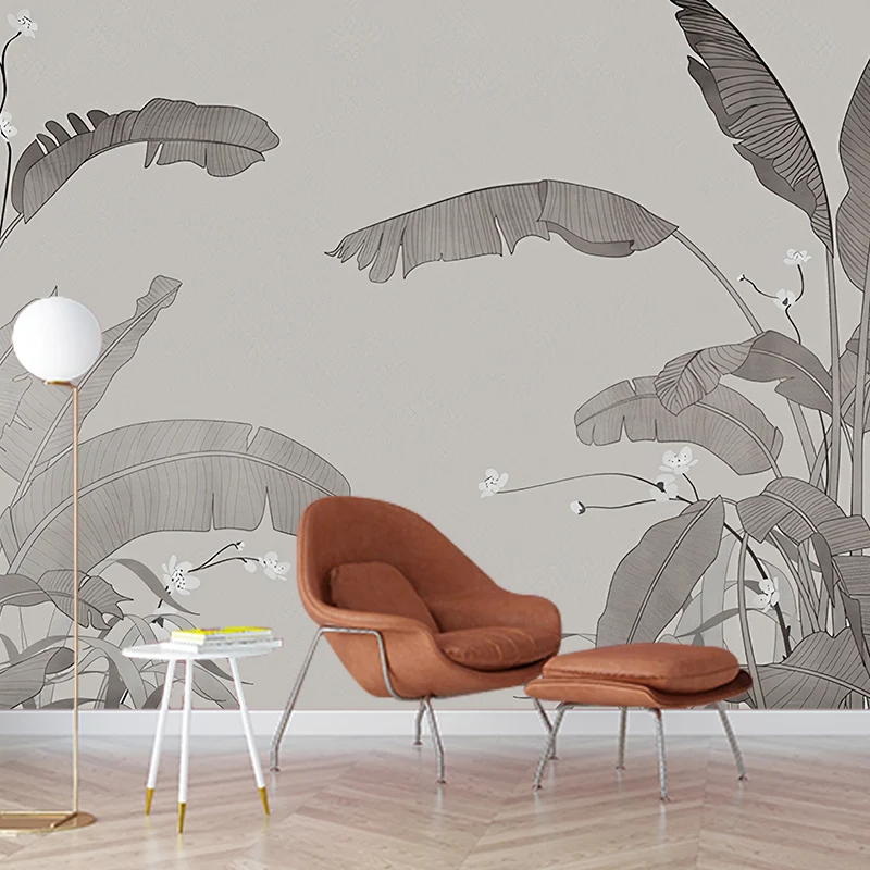 Murales de árbol de plátano de planta Tropica, decoración de pared gris resistente la humedad para sala de estar Gris Clea...