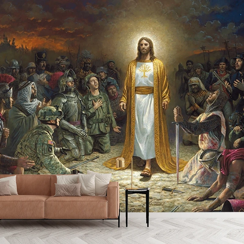 Murales retro del rey de reyes, revestimiento de paredes religioso marrón para decoración de sala de estar Marron Clearhalo