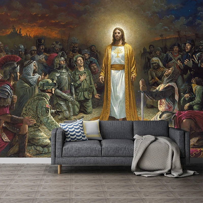 Murales retro del rey de reyes, revestimiento de paredes religioso marrón para decoración de sala de estar Marron Clearhalo