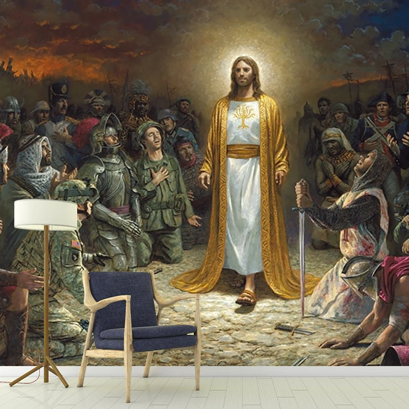 Murales retro del rey de reyes, revestimiento de paredes religioso marrón para decoración de sala de estar Marron Clearhalo