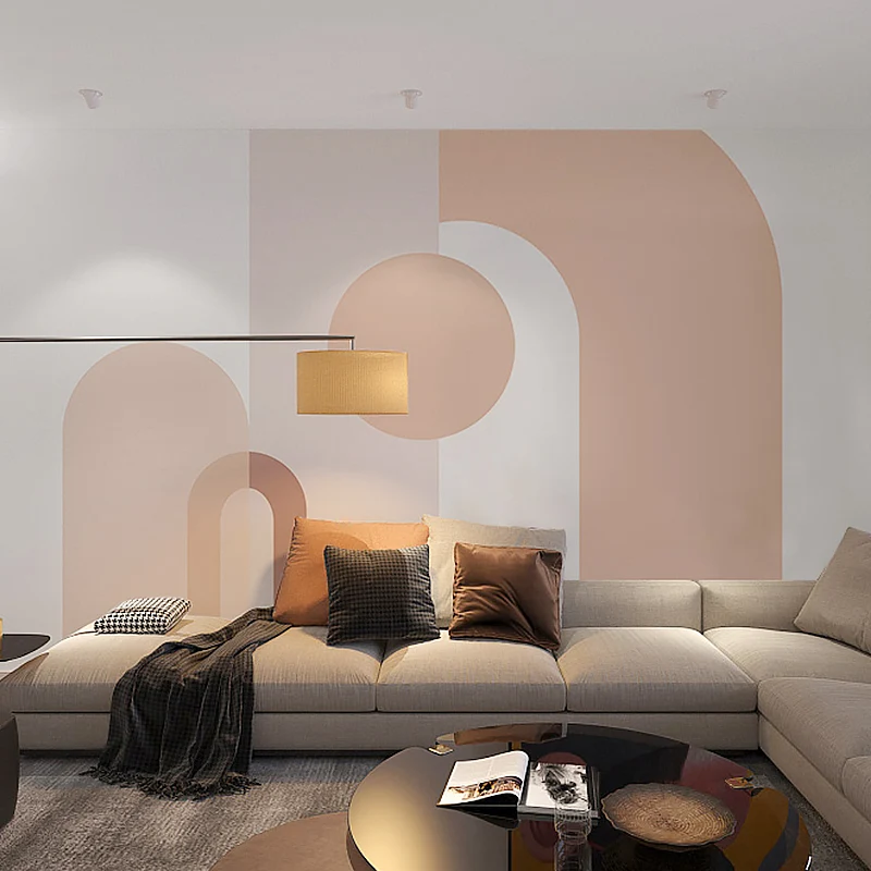 Murales sencillos escandinavos para dormitorios, geometrías en multicolor, tamaño personalizado disponible Rosa Clearhalo