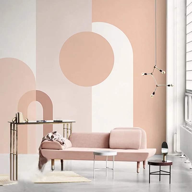 Murales sencillos escandinavos para dormitorios, geometrías en multicolor, tamaño personalizado disponible Rosa Clearhalo
