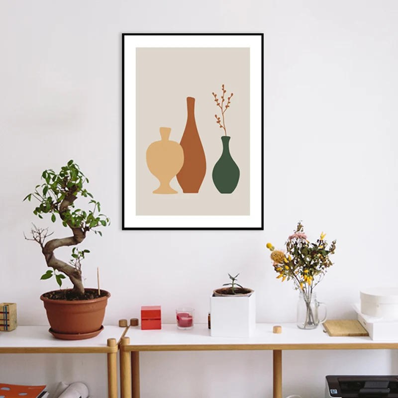 Naturaleza muerta, dibujo de cerámica, impresión artística, lienzo texturizado nórdico en colores suaves para el hogar Alb...