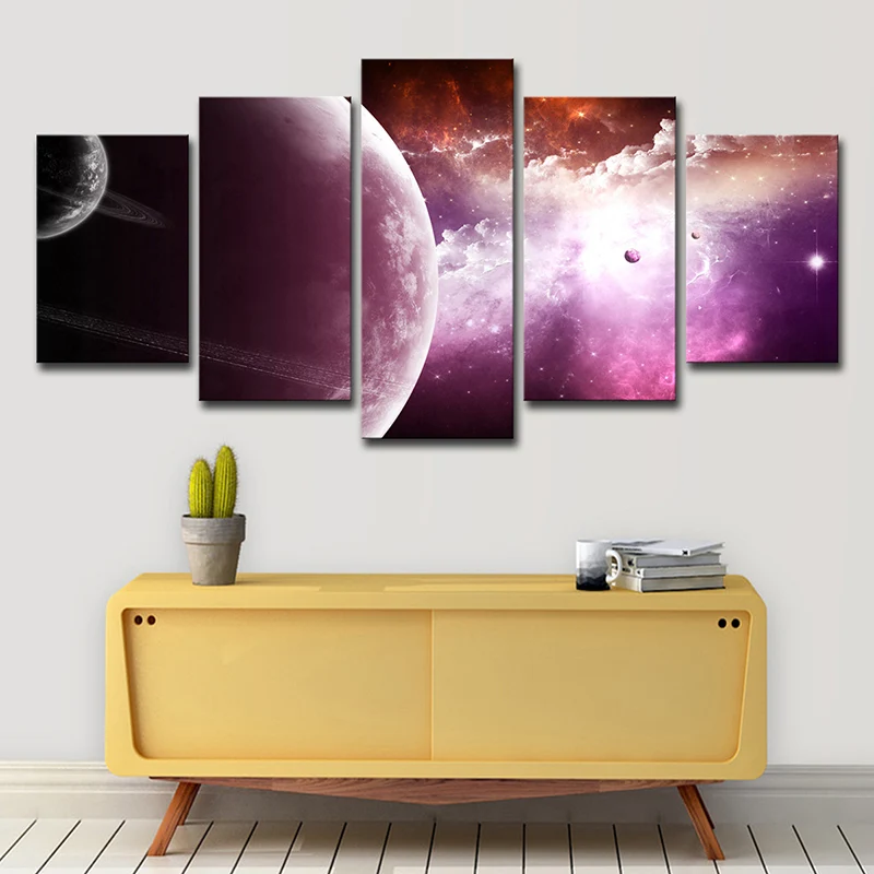 Nebulosa y planeta, arte de pared, paisaje espacial espléndido ficticio, lienzo impreso en morado Purpura Clearhalo