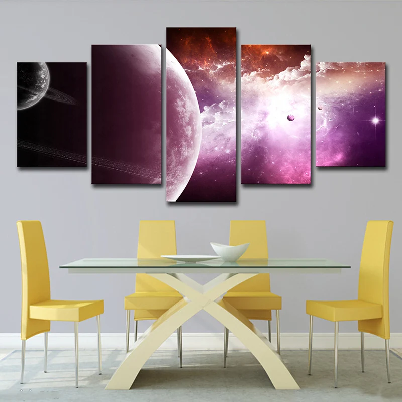 Nebulosa y planeta, arte de pared, paisaje espacial espléndido ficticio, lienzo impreso en morado Purpura Clearhalo