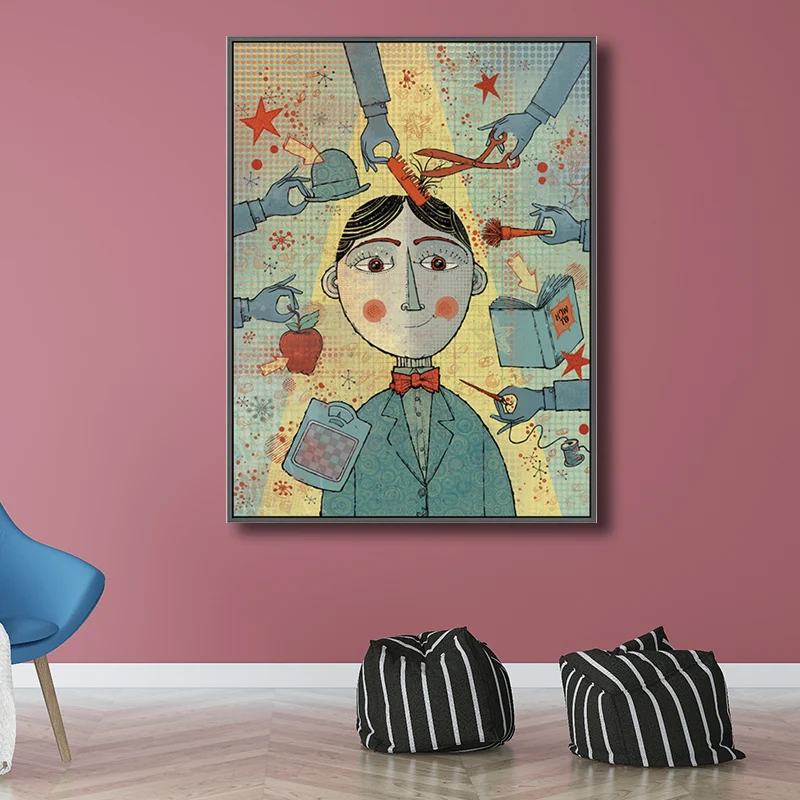 Niños niño recorte dibujo arte impresión Color Pastel niños dormitorio lienzo para decoración Verde Clearhalo