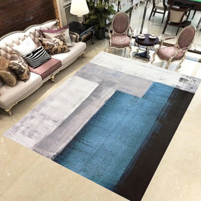 Novedad alfombra con estampado de bloques de colores en alfombra de poliéster gris y azul alfombra lavable para decoración...