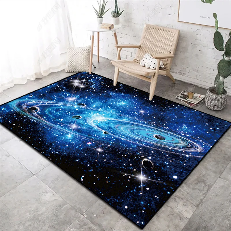 Novedad alfombra con estampado espacial, mezcla de algodón multicolor, alfombra interior de fácil cuidado, alfombra lavabl...