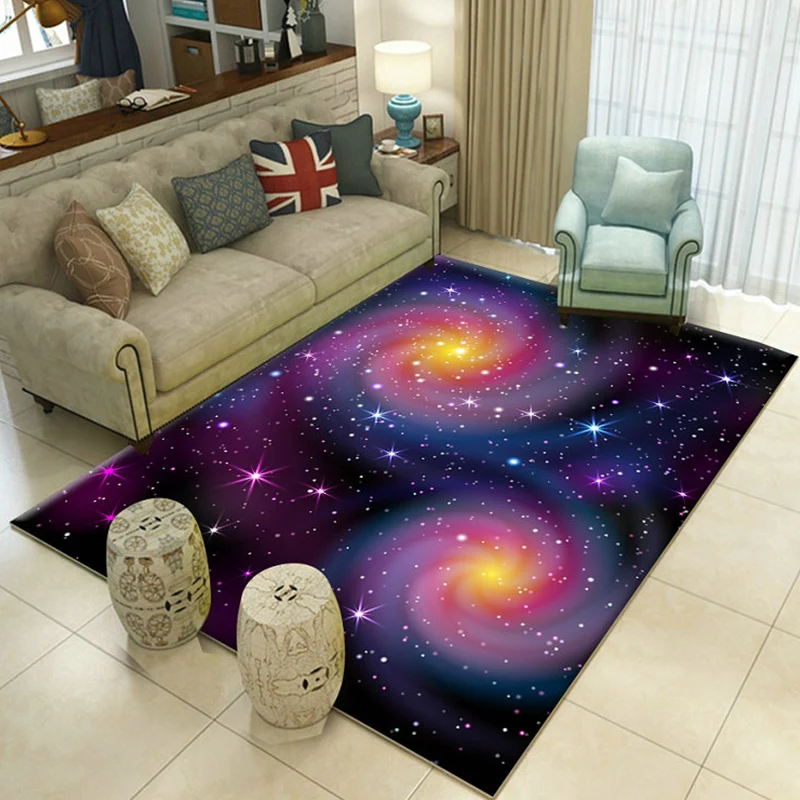 Novedad alfombra con estampado espacial, mezcla de algodón multicolor, alfombra interior de fácil cuidado, alfombra lavabl...