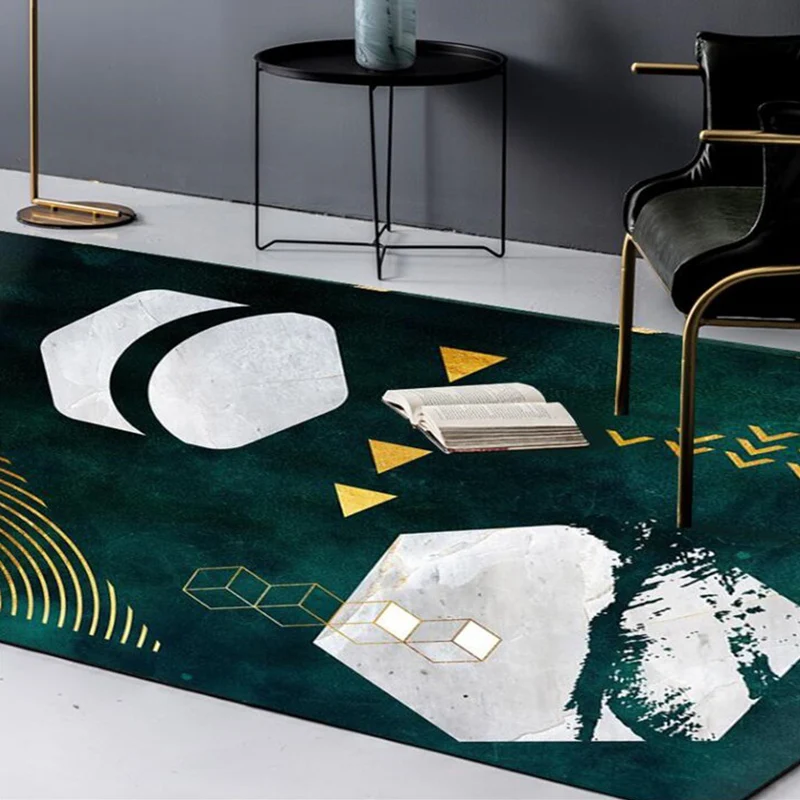 Novedad alfombra con estampado geométrico alfombra de poliéster verde oscuro alfombra antideslizante lavable máquina para...