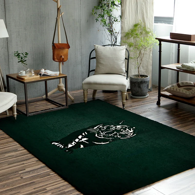 Novedad alfombra con patrón de tigre, alfombra de poliéster verde oscuro, alfombra antideslizante lavable máquina para dor...