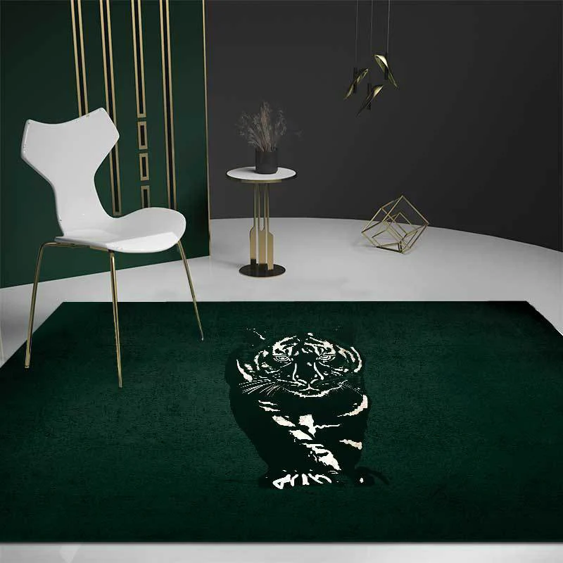 Novedad alfombra con patrón de tigre, alfombra de poliéster verde oscuro, alfombra antideslizante lavable máquina para dor...