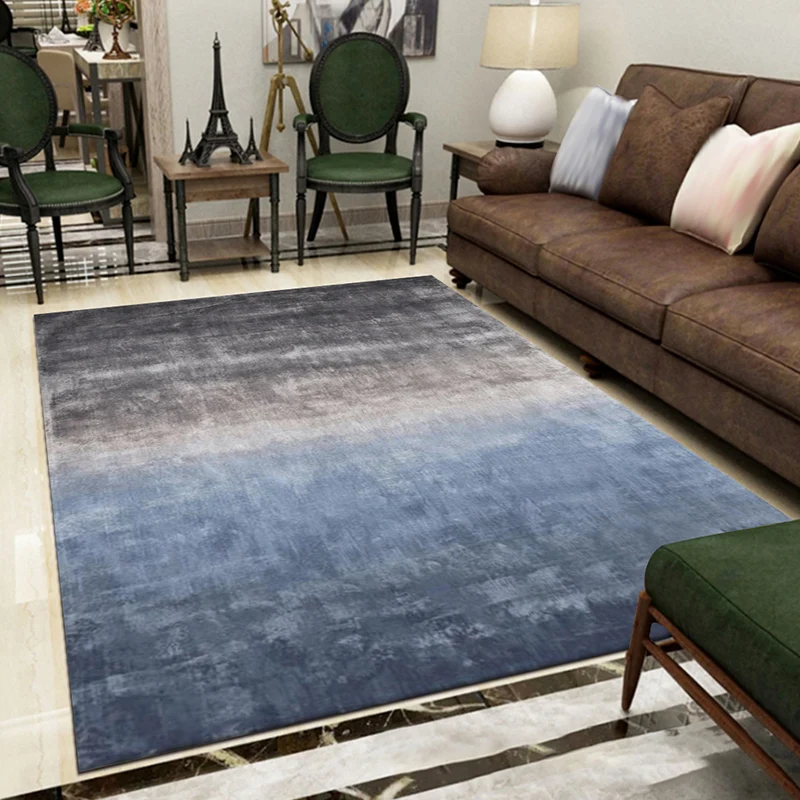 Novedad alfombra moderna en gris y azul, alfombra con patrón de acuarela abstracta, alfombra lavable de poliéster para dec...