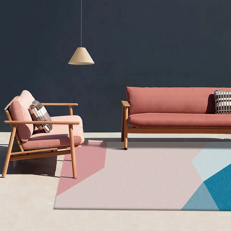 Novedad alfombra para sala de estar con estampado de bloques de colores rosa y azul, alfombra lavable resistente las manch...