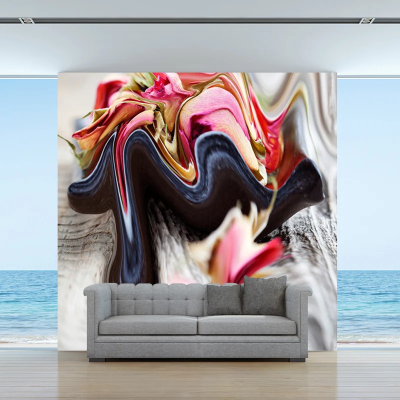 Novedad Distorsión Pintura al óleo Mural para dormitorio Tamaño personalizado Decoración de pared en Rosa-Blanco Rosa Clea...