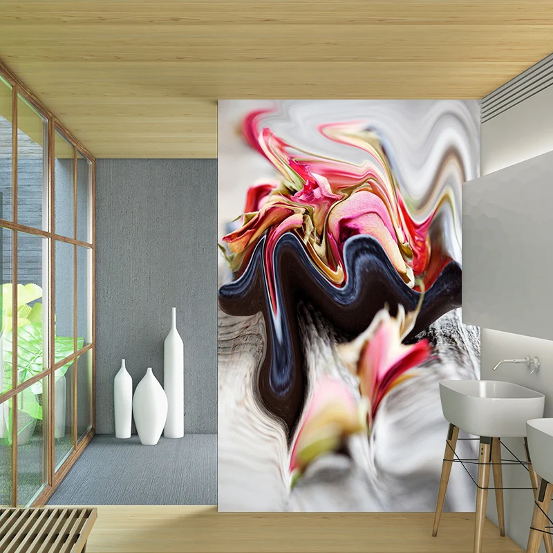 Novedad Distorsión Pintura al óleo Mural para dormitorio Tamaño personalizado Decoración de pared en Rosa-Blanco Rosa Clea...