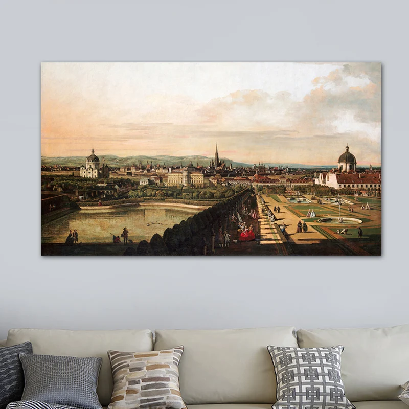 Paisaje urbano pintura al óleo impresión artística estilo impresionista lienzo decoración de pared, varios tamaños Marron...