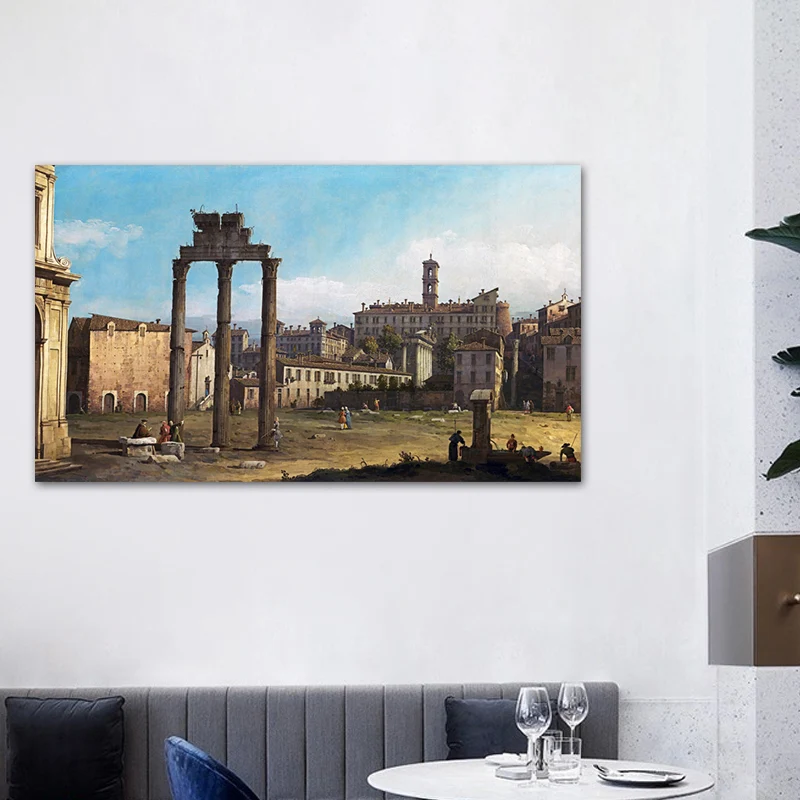 Paisaje urbano pintura al óleo impresión artística estilo impresionista lienzo decoración de pared, varios tamaños Marron...