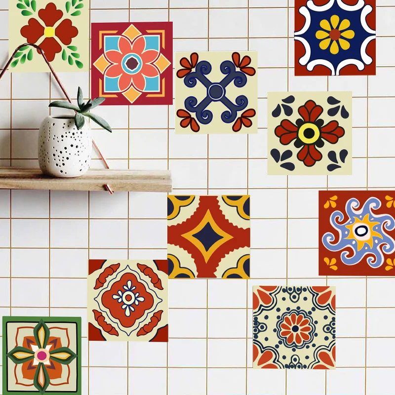 Panel adhesivo con estampado de flores, arte de pared de cocina extraíble bohemio, 2,2 pies cuadrados Clearhalo