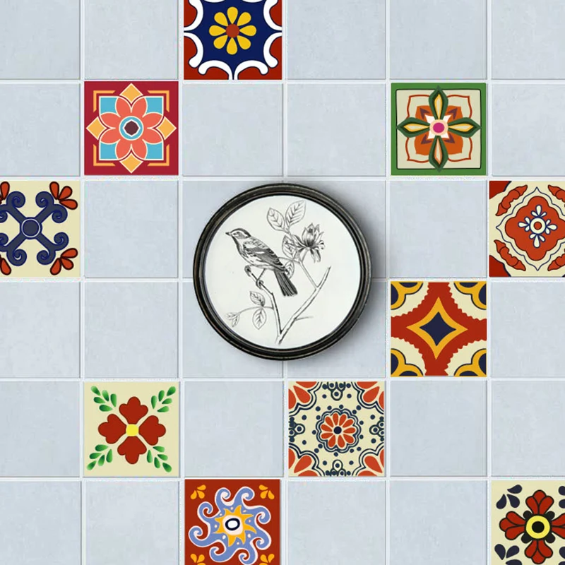 Panel adhesivo con estampado de flores, arte de pared de cocina extraíble bohemio, 2,2 pies cuadrados Clearhalo