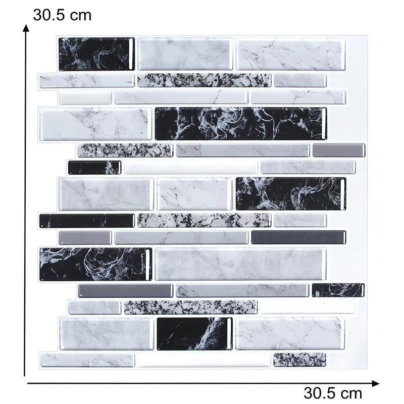 Panel de papel pintado de ladrillo de mármol, juego de pelar y pegar, decoración de pared de baño de granja en gris Gris C...
