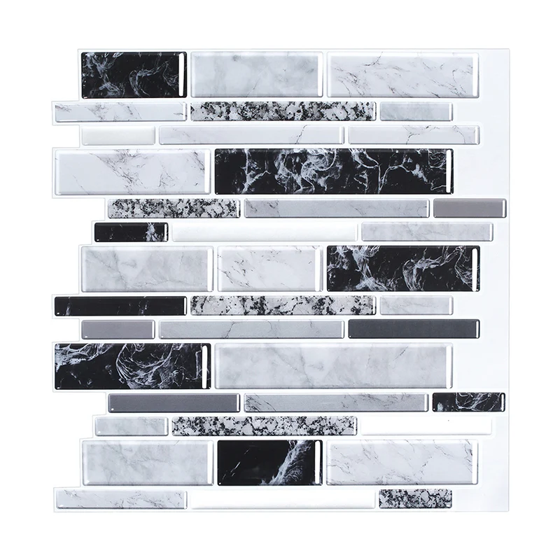 Panel de papel pintado de ladrillo de mármol, juego de pelar y pegar, decoración de pared de baño de granja en gris Gris C...