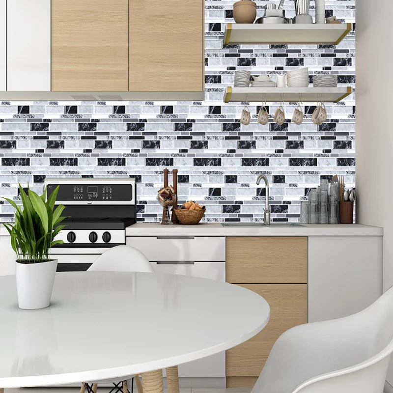 Panel de papel pintado de ladrillo de mármol, juego de pelar y pegar, decoración de pared de baño de granja en gris Gris C...