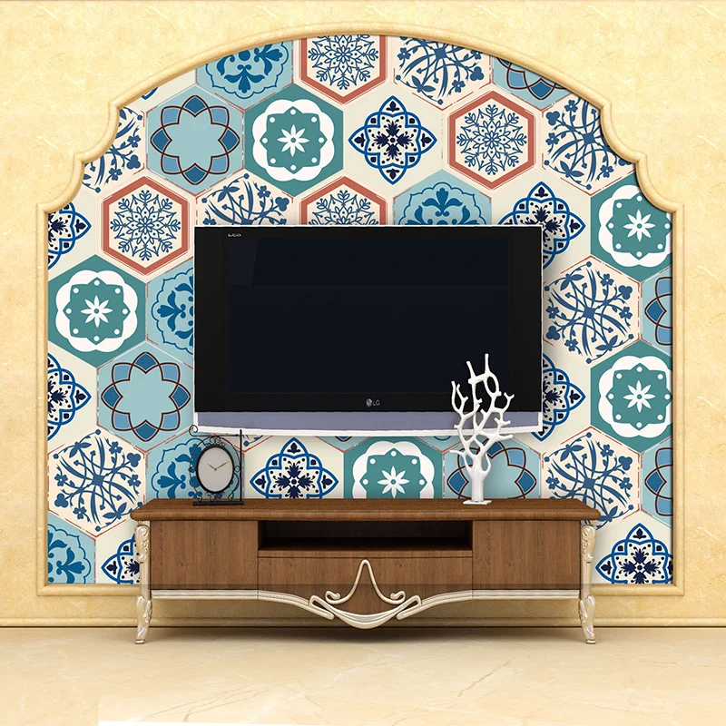Panel de papel tapiz Aqua Bohemian Stick, arte de pared con estampado de flores de 5,9 pies cuadrados para sala de estar C...