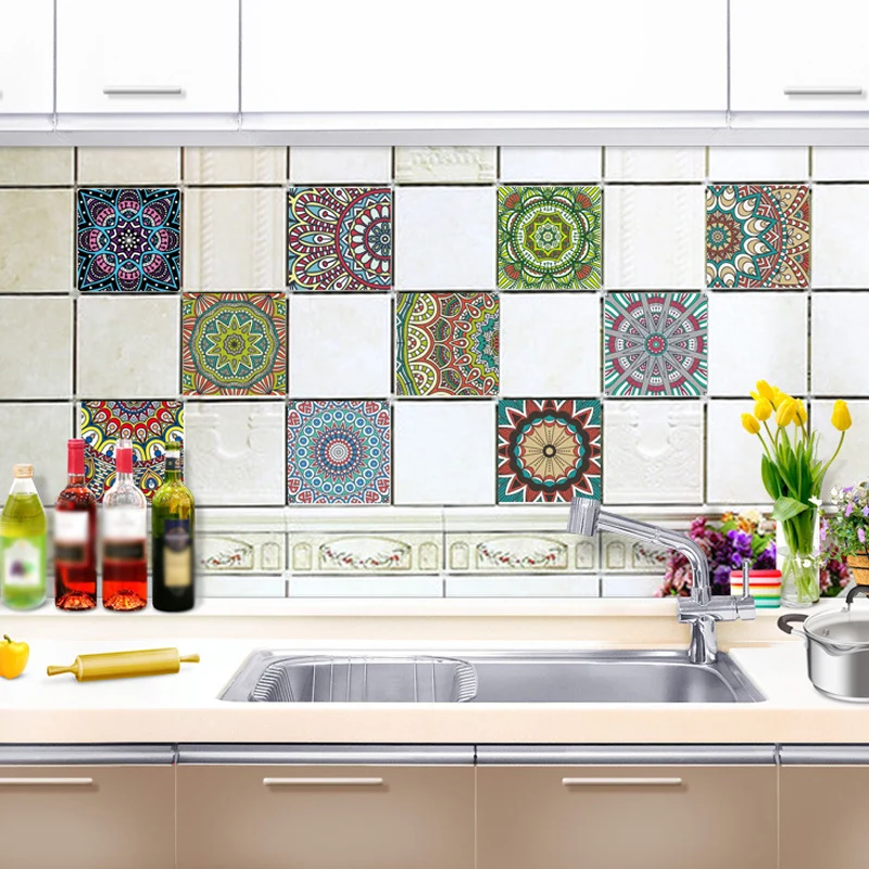 Panel de papel tapiz Mandala Boho Chic, palos de recogida rojos, azules y verdes, decoración de pared para dormitorio Clea...