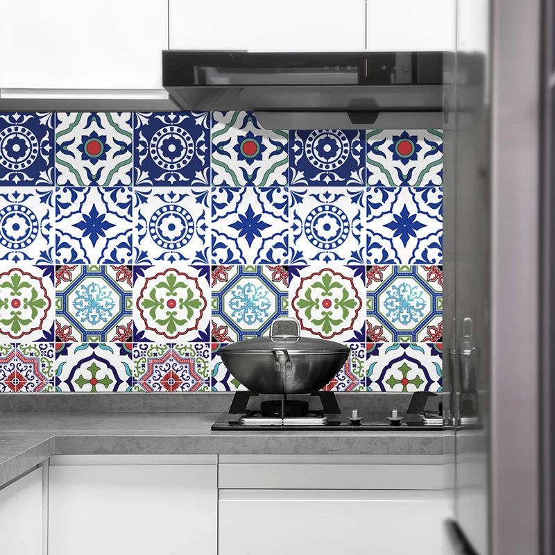 Panel de papel tapiz de mandala de estilo bohemio para cocina, arte de pared de 4,3 pies cuadrados en rojo, azul y verde,...