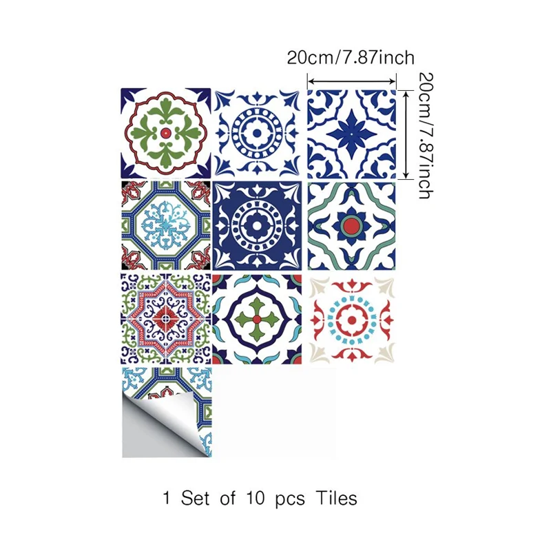 Panel de papel tapiz de mandala de estilo bohemio para cocina, arte de pared de 4,3 pies cuadrados en rojo, azul y verde,...